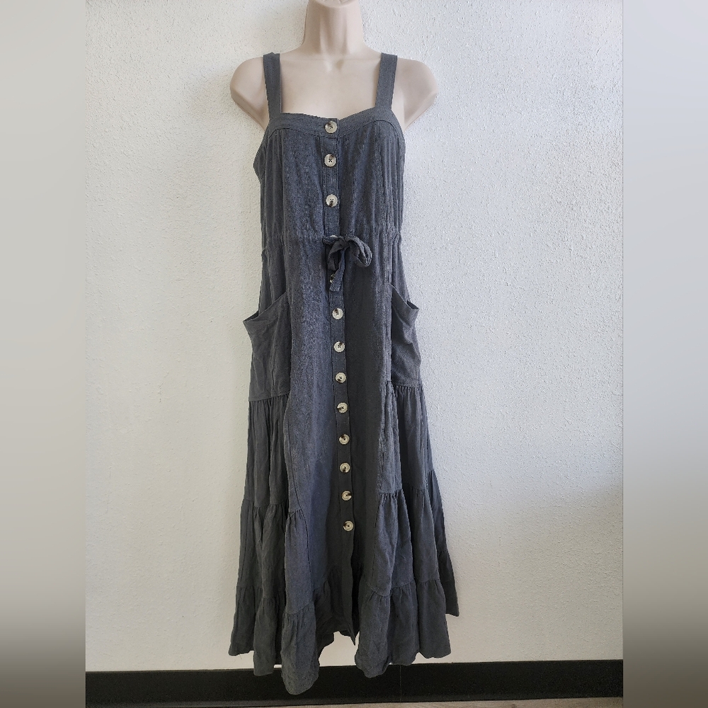 Malibu Bum Slate Blue Button-Down Midi to Maxi Dress Size Small - Picture 5 of 9